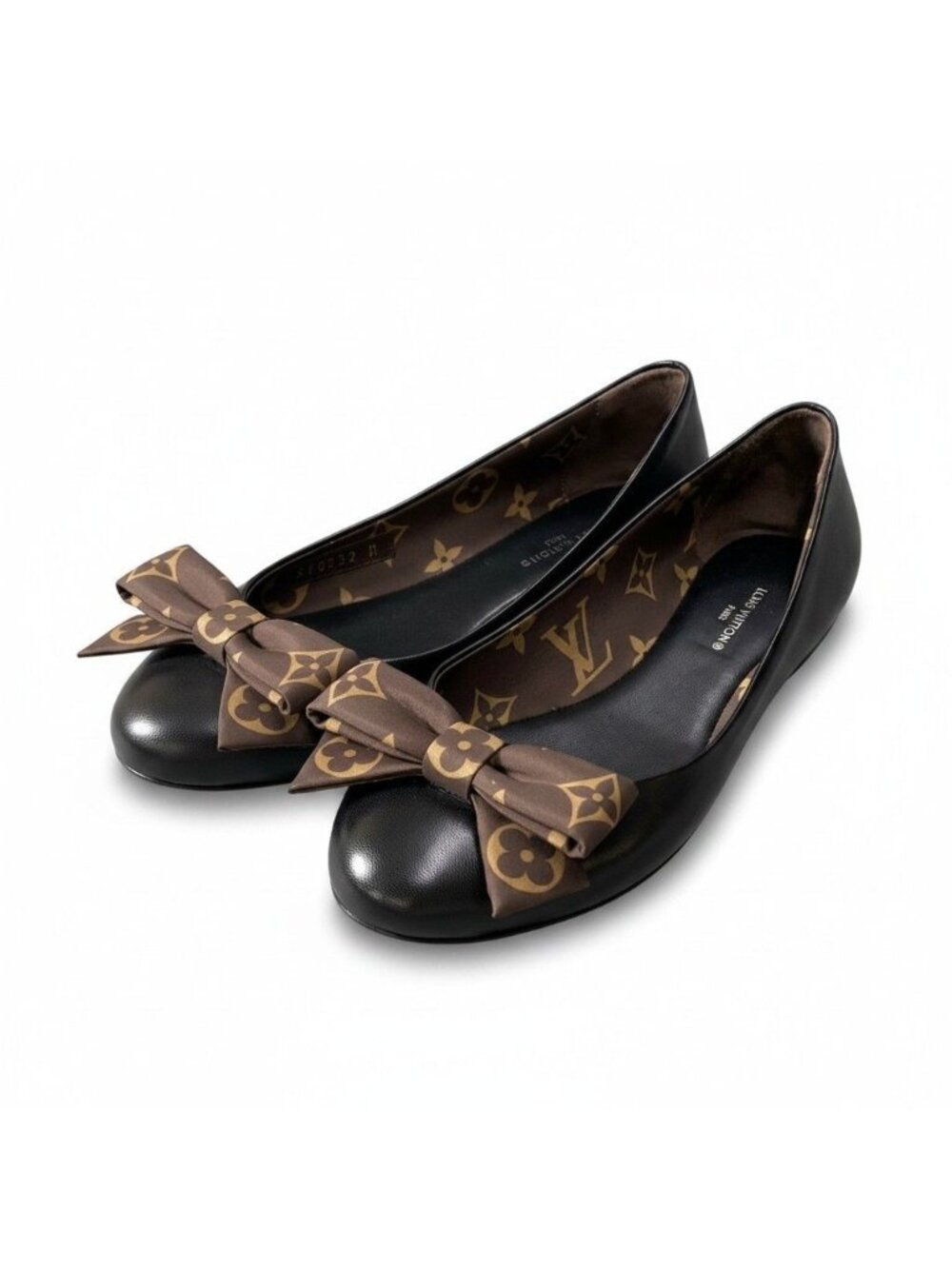 Louis Vuitton E8 Monogram Ribbon Flat Shoes Black Leather 36